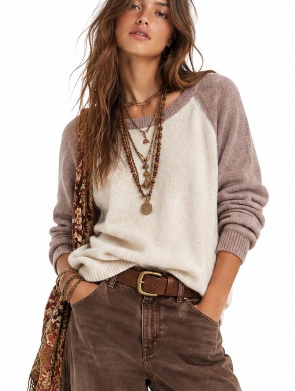 Madewell Two Tone Crewneck Tan Sweater Wool And Alpaca Blend
